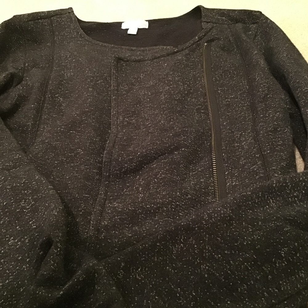Nordstroms 14th and Union black marl asymmetric  zip jacket size L